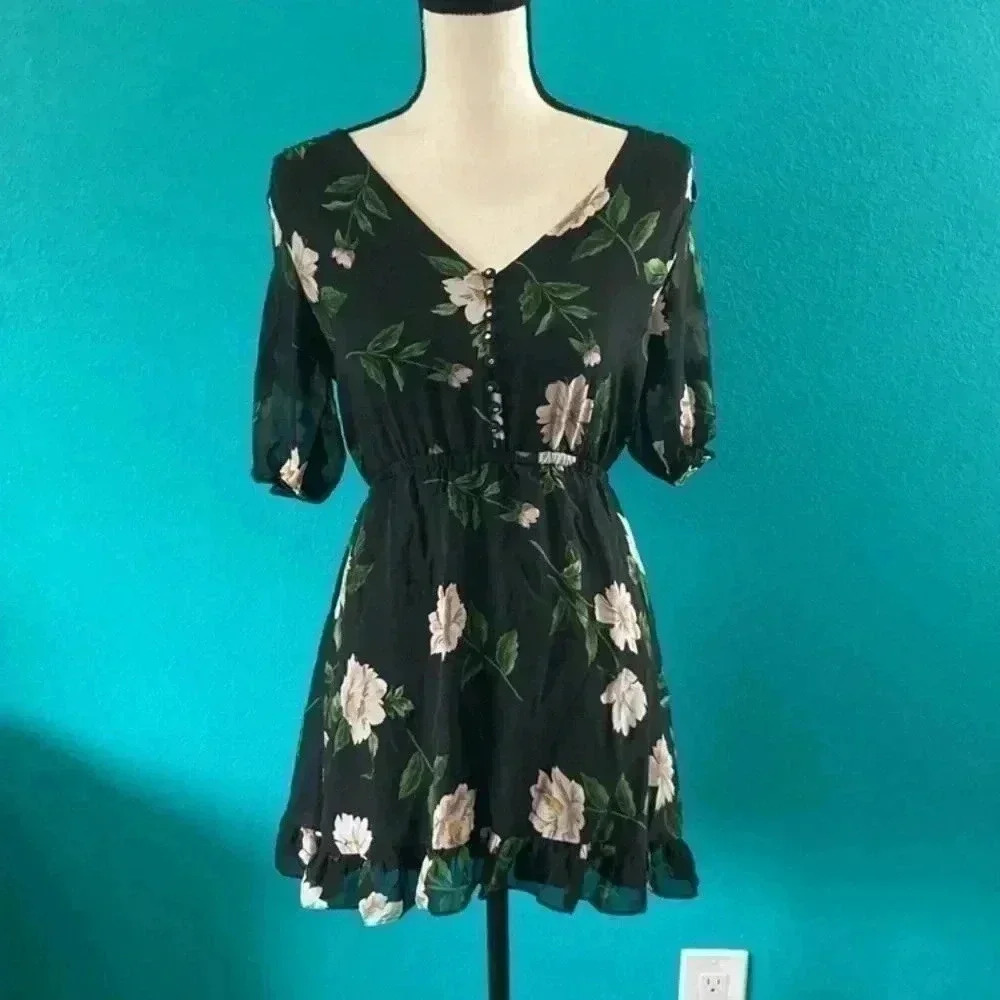 The Kooples paris black floral silk dress in size 0